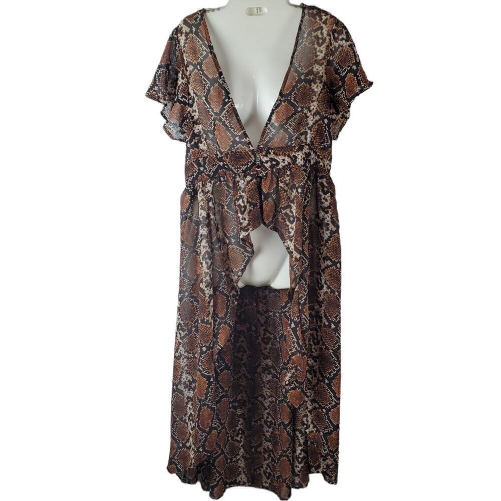 Live 4 Truth Women Brown Snake Print 3 Buttons Closure Size Medium Duster